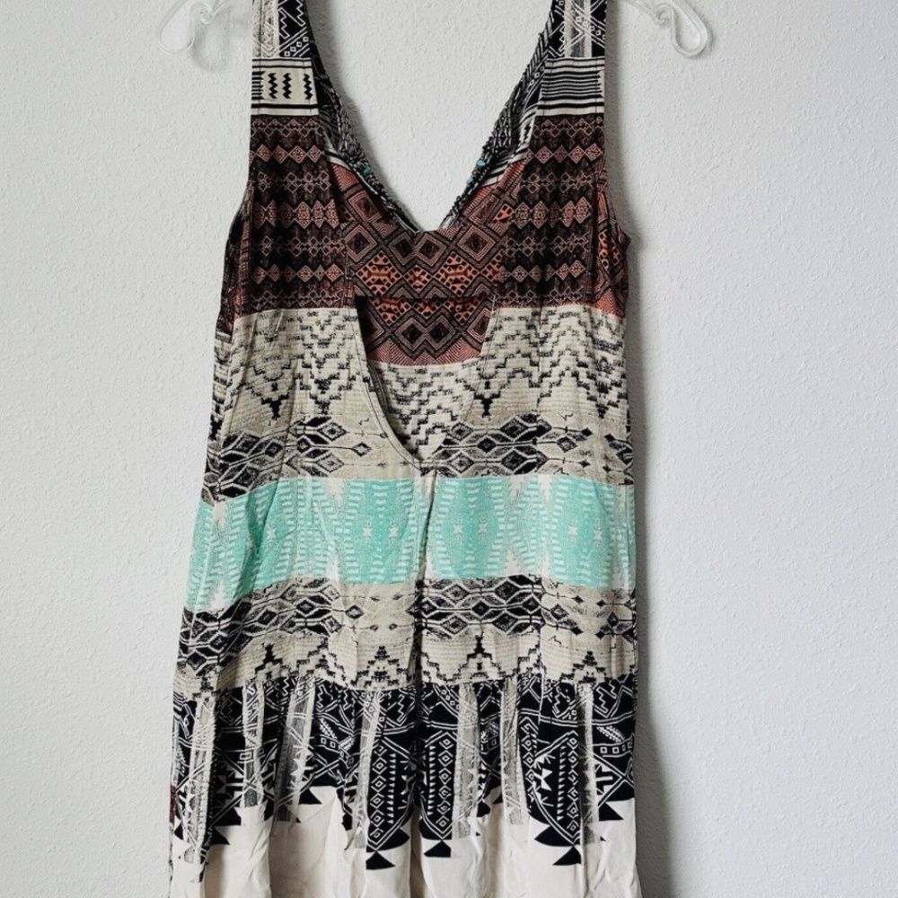 Twelfth Street By Cynthia Tribal Print Beaded Drop Waist Silk Dress-Medium